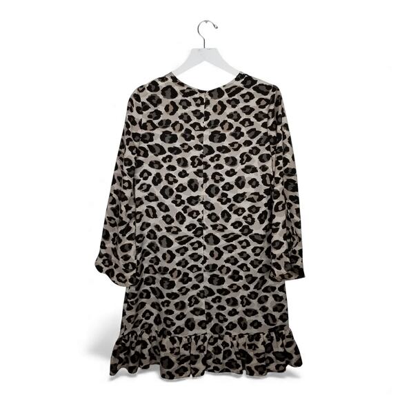 Eliza J. Cheetah Leopard Print Ruffle Cuff/Hem Mini Shift Dress - Size 8 - Picture 8 of 15